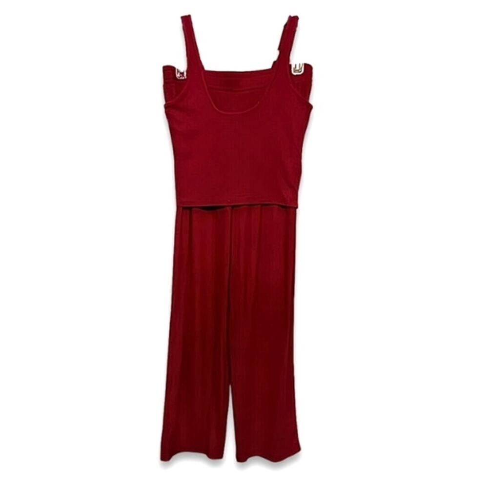 Women's Red Ribbed Tank Jumpsuit